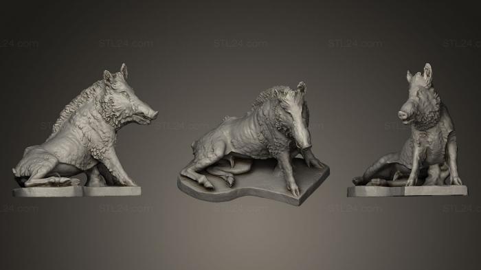 Статуэтки животных (Сидящий дикий кабан, STKJ_0432) 3D модель для ЧПУ станка